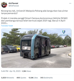 Viral Twitter post about SCAV autonomous bus with 1.2 million views